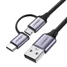 Ugreen USB-A to Micro USB + USB Type-C Cable 1m Black (UG- 30875)