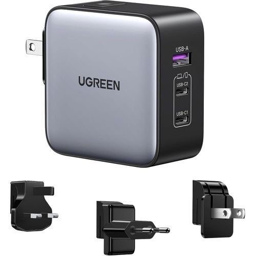 Ugreen 65W 3-Port GaN Fast Charger with Interchangeable UK/US/EU Plugs (UG-90409)
