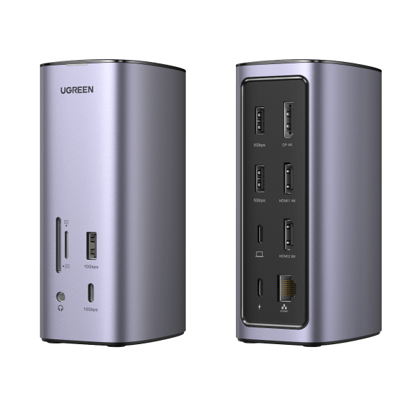UGREEN 12-in-1 Fast Charge Universal Docking Station: 2x USB-A 3.2 Gen 1 + 1x USB-A Gen 2 + 2x HDMI + 1x DisplayPort + 1x USB-C 3.2 Gen 2 + RJ45 + USB-C Host + Triple Display + 3.5mm Audio