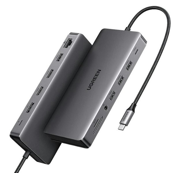 UGREEN Revodok Pro 313 USB-C 13-in-1 Docking Station: 2x USB-A 3.2 + 2x USB-A 3.0 + 1x USB-C 3.2 + 2x HDMI + 1x DisplayPort + 1x RJ45 + SD & TF + AUX + USB-C + PD